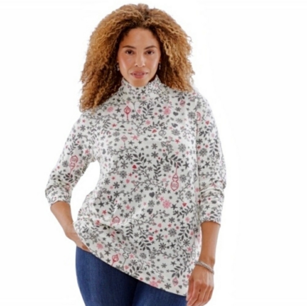 Woman Within Holiday Turtleneck Top Ivory Size 1X 22 24 NEW